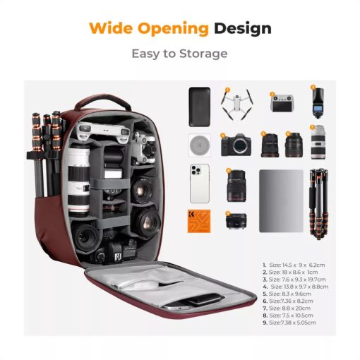K&F Concept hardshell professzionális kamera hátizsák, 22L, 15.6 laptop zseb, bordó (KF-13-134V5)