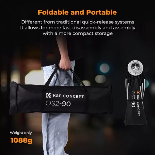 K&F Concept 90cm átmérőjű, octagonal softbox, gyorscsatlakozás, méhsejt rács, Bowens (KF-18-0016)