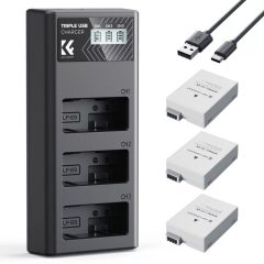   K&F Concept hordozható tripla USB-C akkumulátor LC-E12E töltő, LCD + 3db LP-E8 akkumulátor 1200mAh (KF-28-0099)