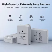K&F Concept hordozható tripla USB-C akkumulátor LC-E12E töltő, LCD + 3db LP-E8 akkumulátor 1200mAh (KF-28-0099)