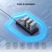 K&F Concept hordozható tripla USB-C akkumulátor LC-E12E töltő, LCD + 3db LP-E8 akkumulátor 1200mAh (KF-28-0099)