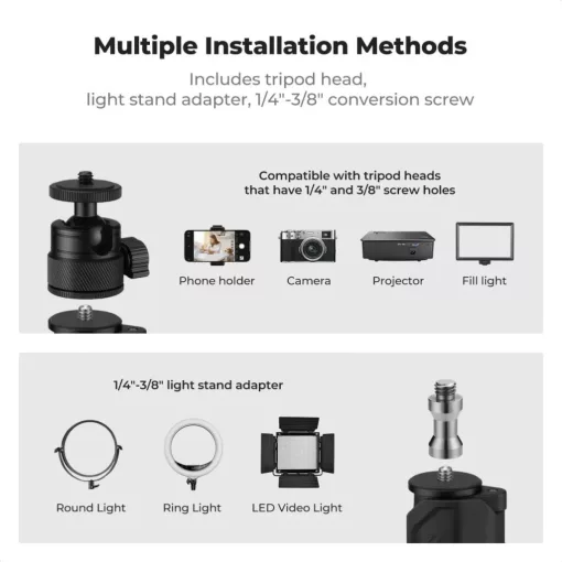 K&F Concept C-Clamp multifunkciós, állítható asztali állvány rendszer, gömbfej, telefontartó adapter (KF-34-040)