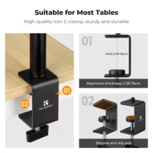 K&F Concept C-Clamp multifunkciós, állítható asztali állvány rendszer, gömbfej, telefontartó adapter (KF-34-040)