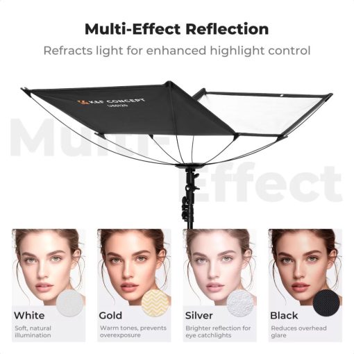 K&F Concept Curved Clamshell Reflector, hajlított derítőlap, 65x123cm, állvánnyal (KF-18-0017)