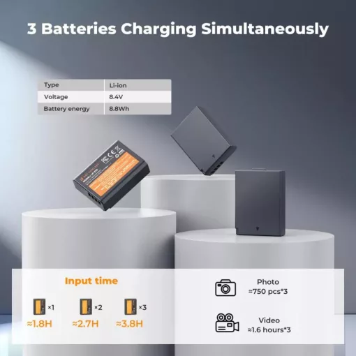 K&F Concept hordozható tripla USB-C akkumulátor LC-E10 töltő, LCD + 3db LP-E10 akkumulátor 1200mAh (KF-28-0090)