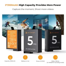 K&F Concept hordozható tripla USB-C akkumulátor töltő +3db DJI Osmo Action 5 Pro akkumulátor 2100mAh (KF-28-0086)