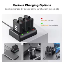 K&F Concept hordozható tripla USB-C akkumulátor töltő +3db DJI Osmo Action 5 Pro akkumulátor 2100mAh (KF-28-0086)