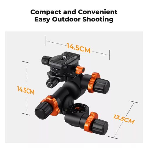 K&F Concept GD3W PRO panoráma állványfej, precíziós 3 irányú, 6?kg teherbírás, vízmérték, Arca Swiss (KF-31-127)