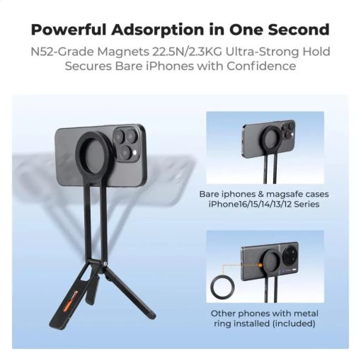 K&F Concept MS-47 összehajtható mini állvány, Magsafe kompatibilis telefonokhoz, fekete (KF-31-139)