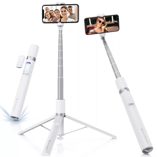 K&F Concept X96 selfie állvány, monopod, telefontartó adapter, 175cm max magasság, bluetooth, fehér (KF-15-0001)