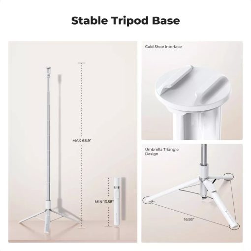 K&F Concept X96 selfie állvány, monopod, telefontartó adapter, 175cm max magasság, bluetooth, fehér (KF-15-0001)