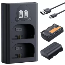 K&F Concept hordozható dupla USB-C akkumulátor LC-E6 töltő, LCD + 2db LP-E6NH akkumulátor 2600mAh (KF-28-0098)