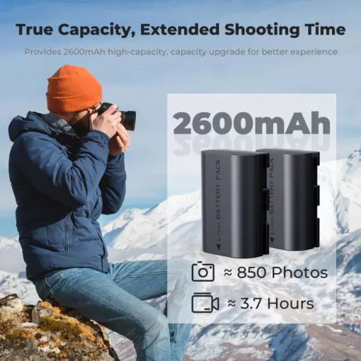 K&F Concept hordozható dupla USB-C akkumulátor LC-E6 töltő, LCD + 2db LP-E6NH akkumulátor 2600mAh (KF-28-0098)