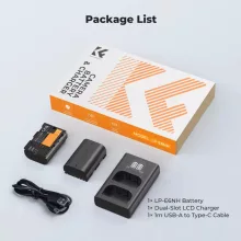 K&F Concept hordozható dupla USB-C akkumulátor LC-E6 töltő, LCD + 2db LP-E6NH akkumulátor 2600mAh (KF-28-0098)