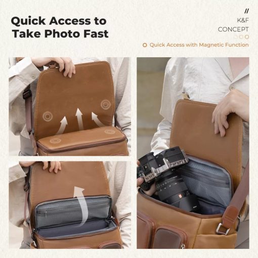 K&F Concept Sling Bag 10L Urban Wander 11, Grawel white, bőrhatású felület, tört fehér, barna (KF-13-142V2)