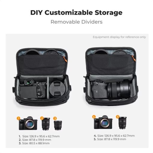 K&F Concept Travel Shoulder Bag oldaltáska, 5L, M, kemény előlapi védőborítás, fekete (KF-13-221)