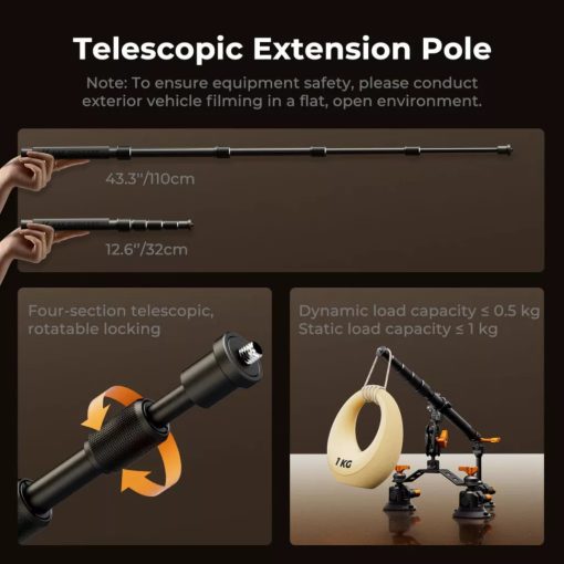 K&F Concept tripla tapadókorong rögzítő készlet, 3db MS44, magic arm, összekötő elemek, 32-110cm rúd (KF-31-197)