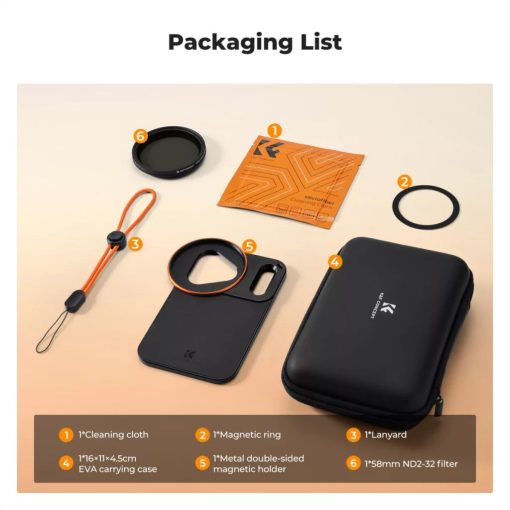 K&F Concept MagSafe szűrőtartó adapter 58 mm ND2-32 VND szűrővel, iPhone 17 Pro Max (KF-15-0020)