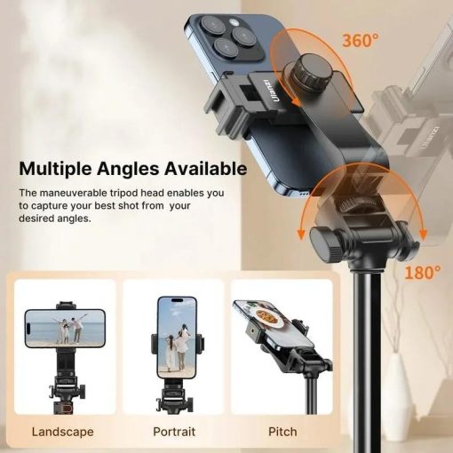 Ulanzi TB64Z selfie állvány, monopod, telefontartó és bluetooth adapter, 160cm max magasság, fekete (UL-T126USB1)