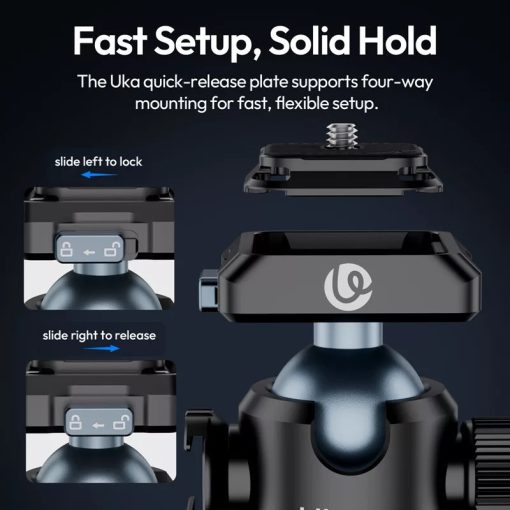 Ulanzi T100 Uka gömbfej, 6kg teherbírás, vakupapucs adapter, 3/8" és 1/4" (UL-C062)