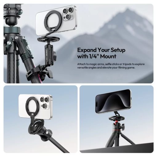 Ulanzi MA02 összehajtható mini állvány, Magsafe kompatibilis telefonokhoz, karabiner, fekete (UL-M067)