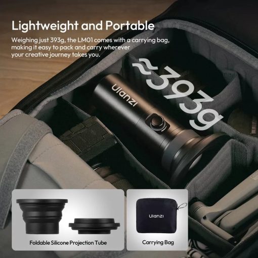 Ulanzi LM01 LED lámpa, WRGB, zseblámpa forma, fókuszálható fény, 20db grafika, 7500mAh, állványmenet (UL-L219)