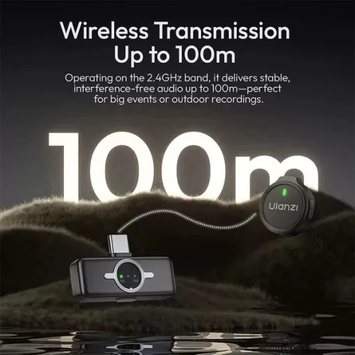 Ulanzi A21 csiptetős vezeték nélküli mikrofon, 2db mikrofon, zajszűrés, USB-C, fekete (UL-A053)