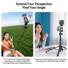 Ulanzi MT-44-2 automatikusan selfie állvány, monopod, telefontartó adapter, bluetooth, fekete (UL-S056)