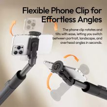 Ulanzi MT-86 automatikusan nyíló selfie állvány, monopod, telefontartó, 153cm, bluetooth, fekete (UL-S023)