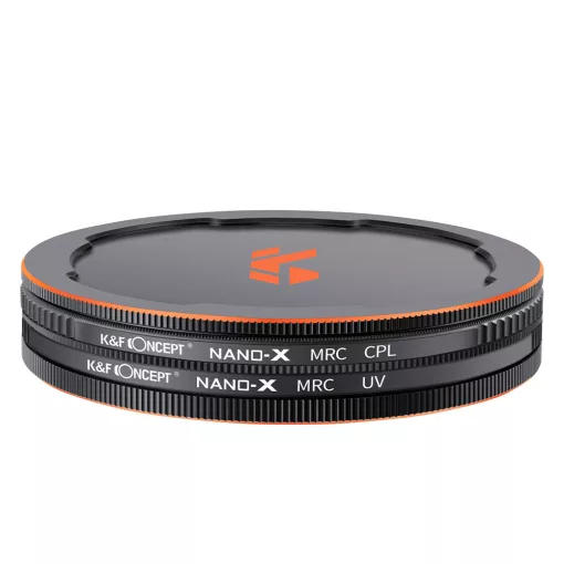 K&F Concept NANO-X series, MCUV + CPL szűrő, vízlepergető, karcálló, fém objektívsapka + tok, 77mm (KF-1665)