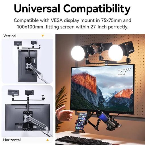 Ulanzi monitor bővítő konzol, VESA 75x75mm, 100x100mm, 3db kar gömbfejjel, 4kg teherbírás (UL-T051)