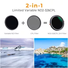 K&F Concept NANO-X, CPL+VARIO ND2-32 szűrő, w/o black cross, HD, vízlep, karcálló, törlőkendő, 40,5mm (KF-01-2048V1)