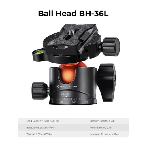 K&F Concept A255C2+BH-36L karbon állvány, 156cm magasság, 15kg teherbírás (KF-09-103V1)