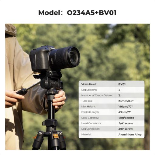 K&F Concept O234A0+BV01 állvány, 196cm magasság, 4kg teherbírás, telefonadapter (KF-09-115V1)