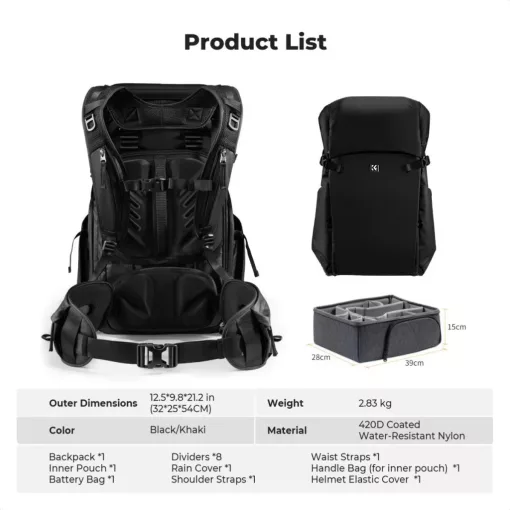 K&F Concept 30L Star Wander 02, fotós hátizsák, fekete (KF-13-206V1)
