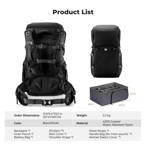 K&F Concept 40L Star Wander 05, fotós hátizsák, fekete (KF-13-207V1)