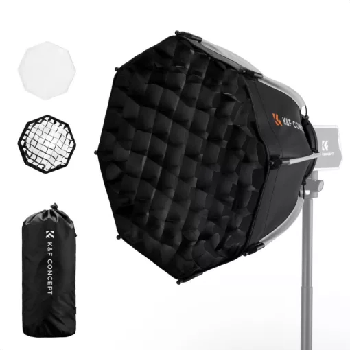 K&F Concept 40cm átmérőjű, octagonal softbox, gyorscsatlakozás, méhsejt rács, Mini Bowens csatlak. (KF-18-0013)