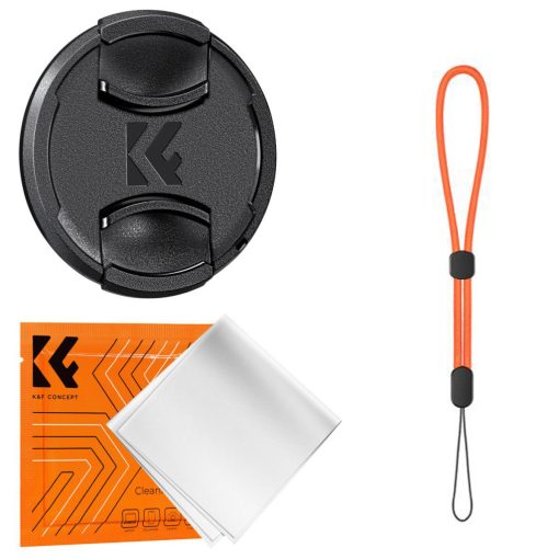 K&F Concept objektívvédő sapka zsinórral + törlőkendő, 72mm (KF-2073)
